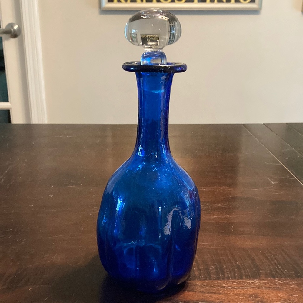 Vintage blue decanter with stopper